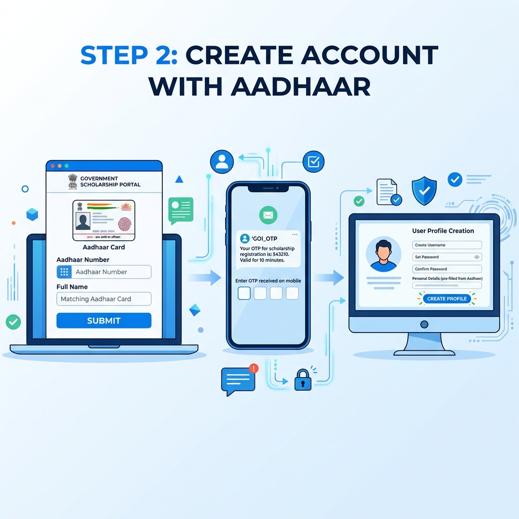 Step 2: Create account with Aadhaar on SSP portal for Karnataka BCWD Pre-Matric Scholarship