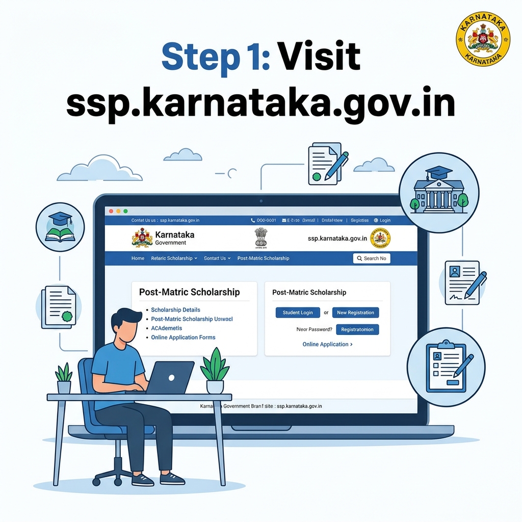 Step 1: Visit ssp.postmatric.karnataka.gov.in for Karnataka BCWD Post-Matric Scholarship 2025