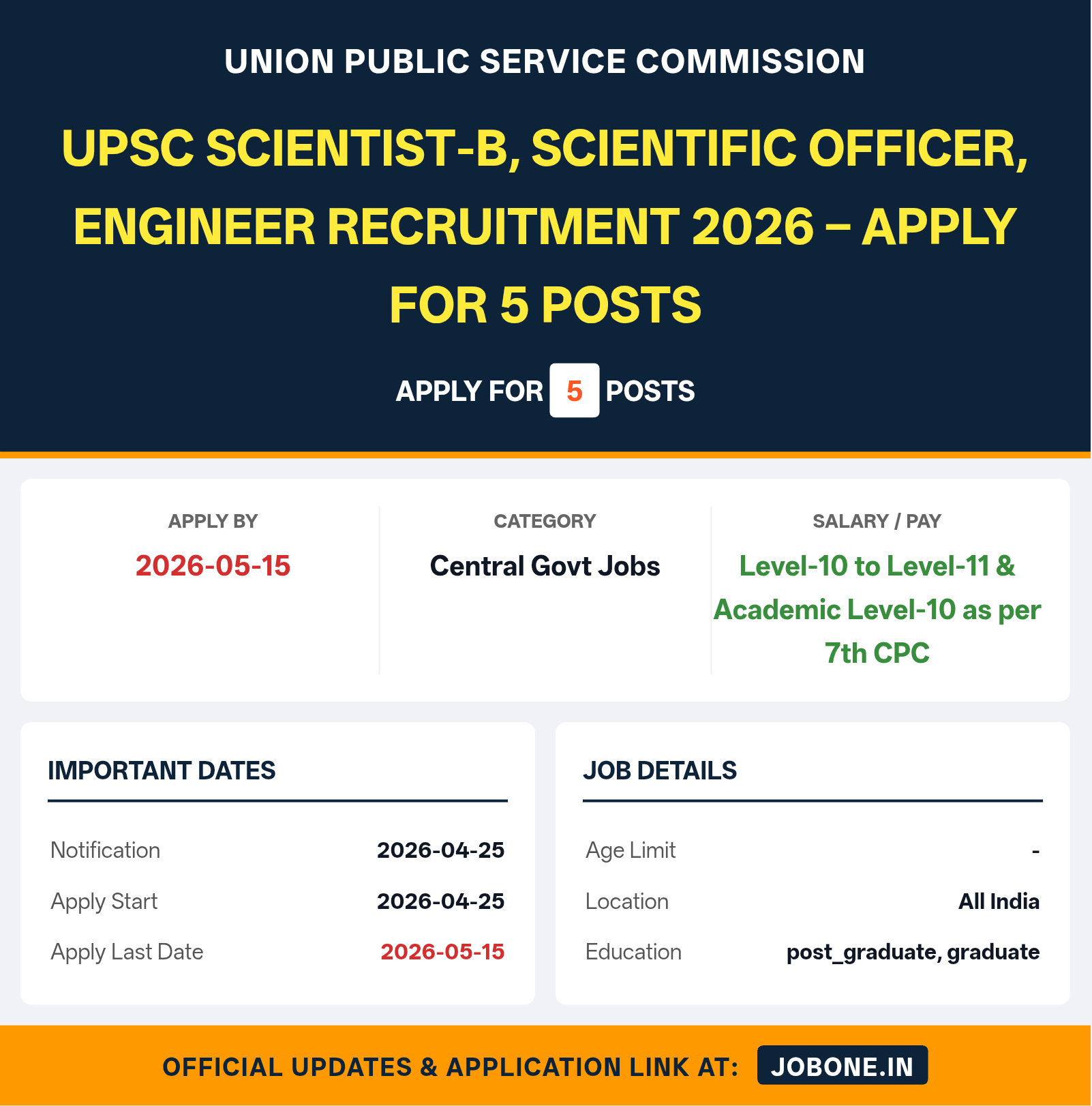 UPSC Scientist-B, Scientific Officer, Engineer Recruitment 2026 – Apply for 5 Posts