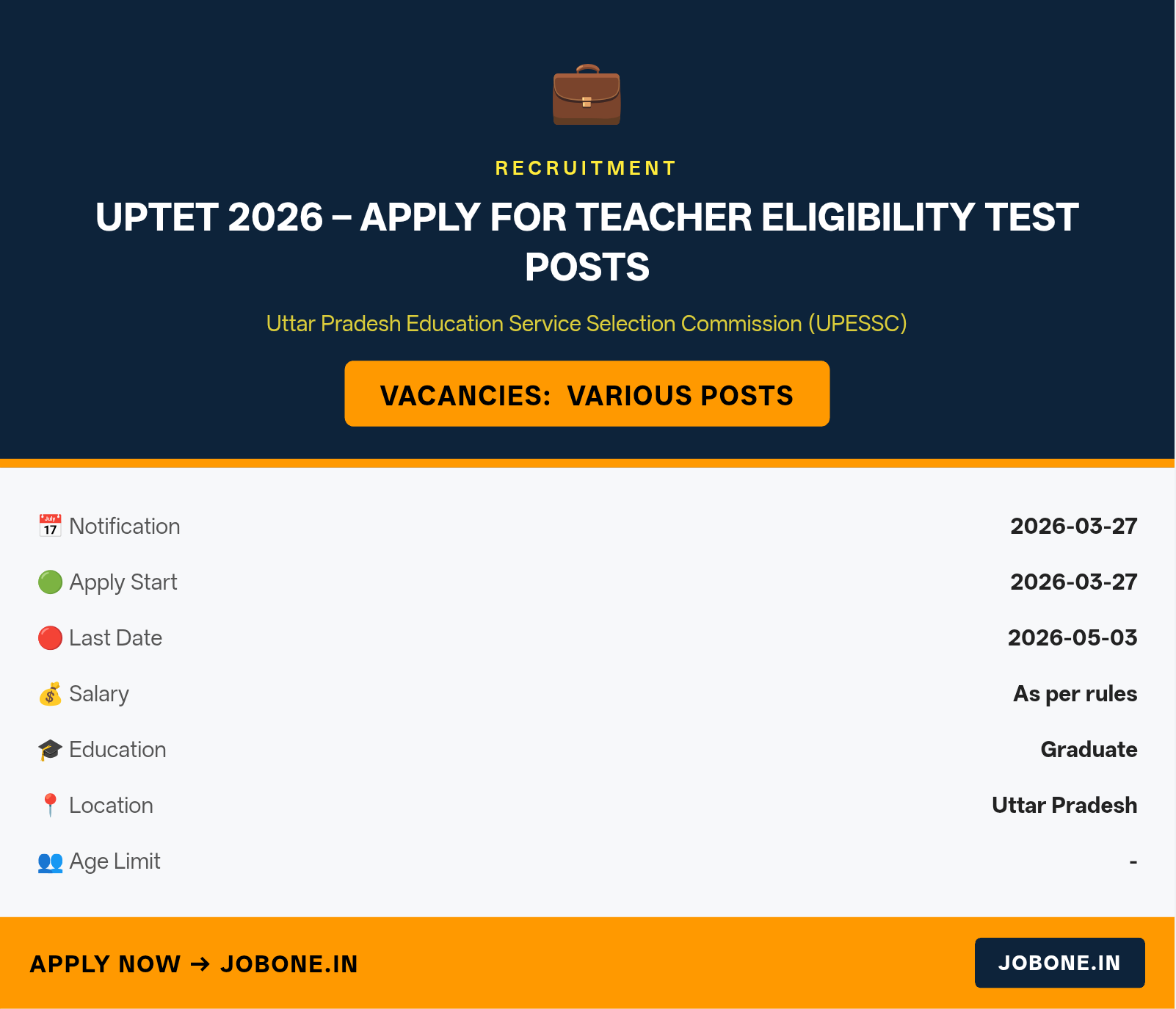 UPTET  Online form 2026