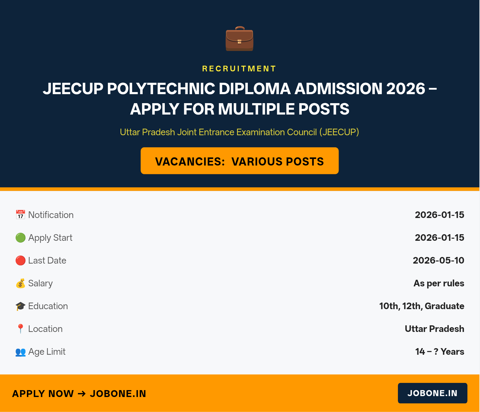 JEECUP Polytechnic Diploma Admission 2026 – Apply for Multiple Posts
