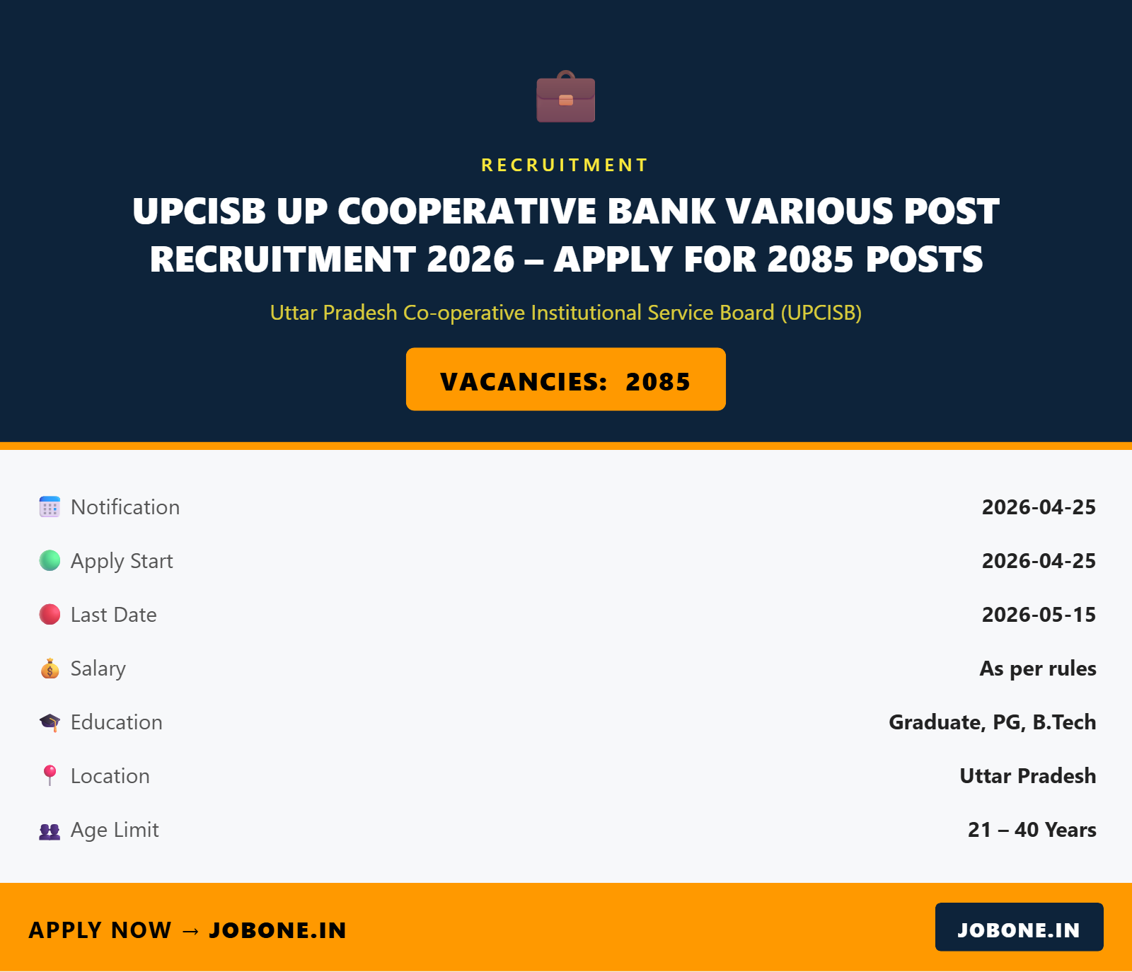 UPCISB UP Cooperative Bank Various Post Recruitment 2026 – Apply for 2085 Posts