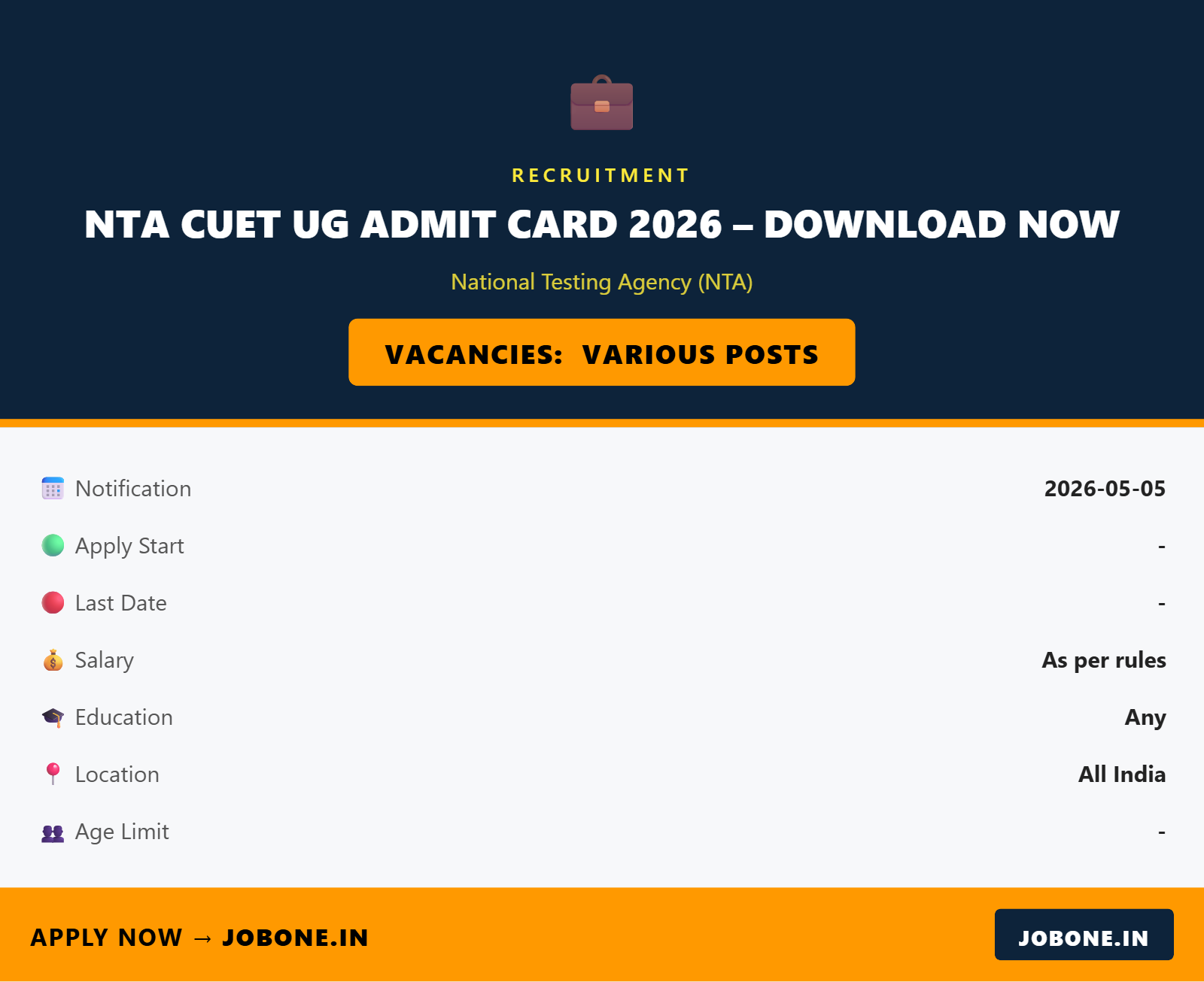 NTA CUET UG Admit Card 2026 – Download Now