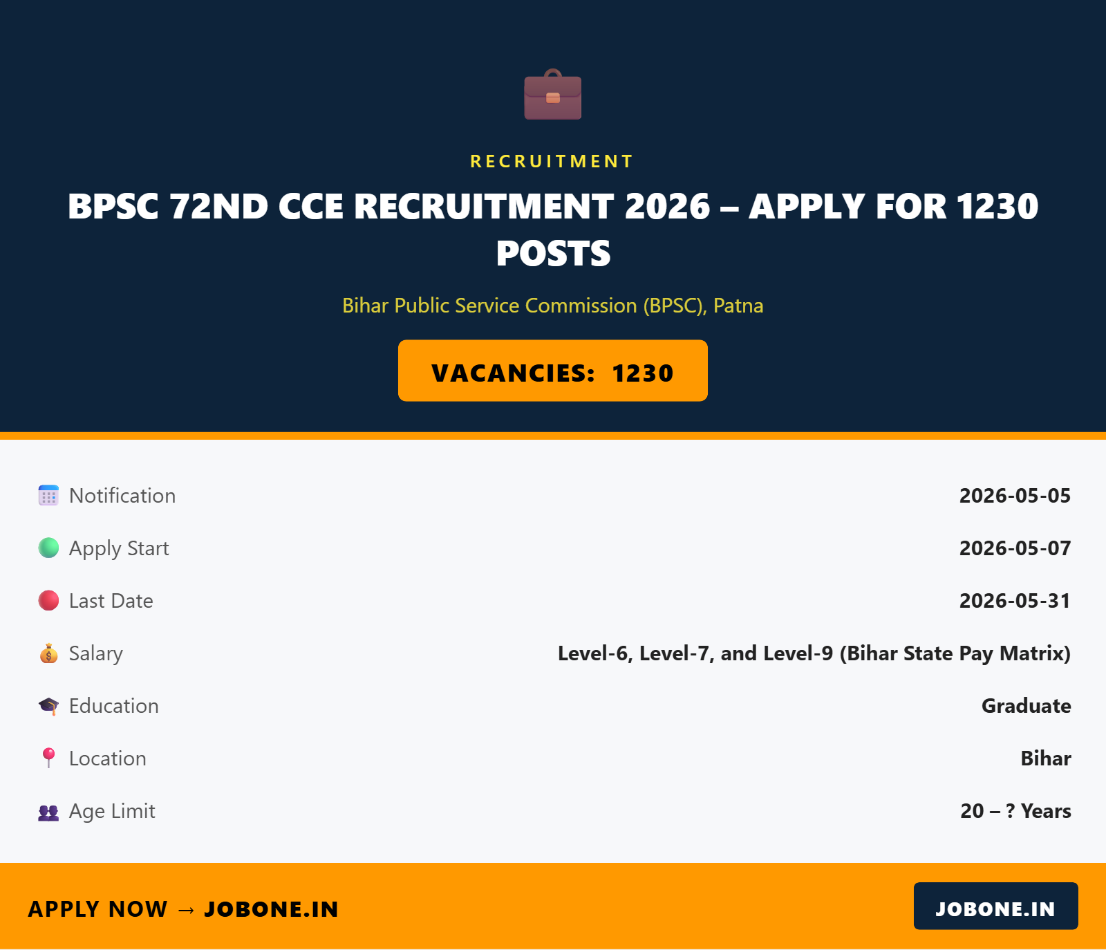 BPSC 72nd CCE Recruitment 2026 – Apply for 1230 Postss