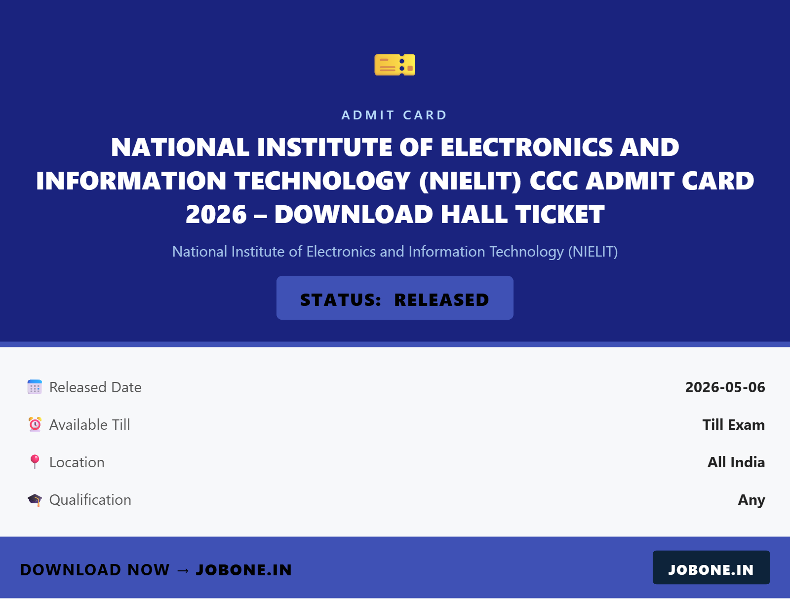National Institute of Electronics and Information Technology (NIELIT) CCC Admit Card 2026 – Download Hall Ticket