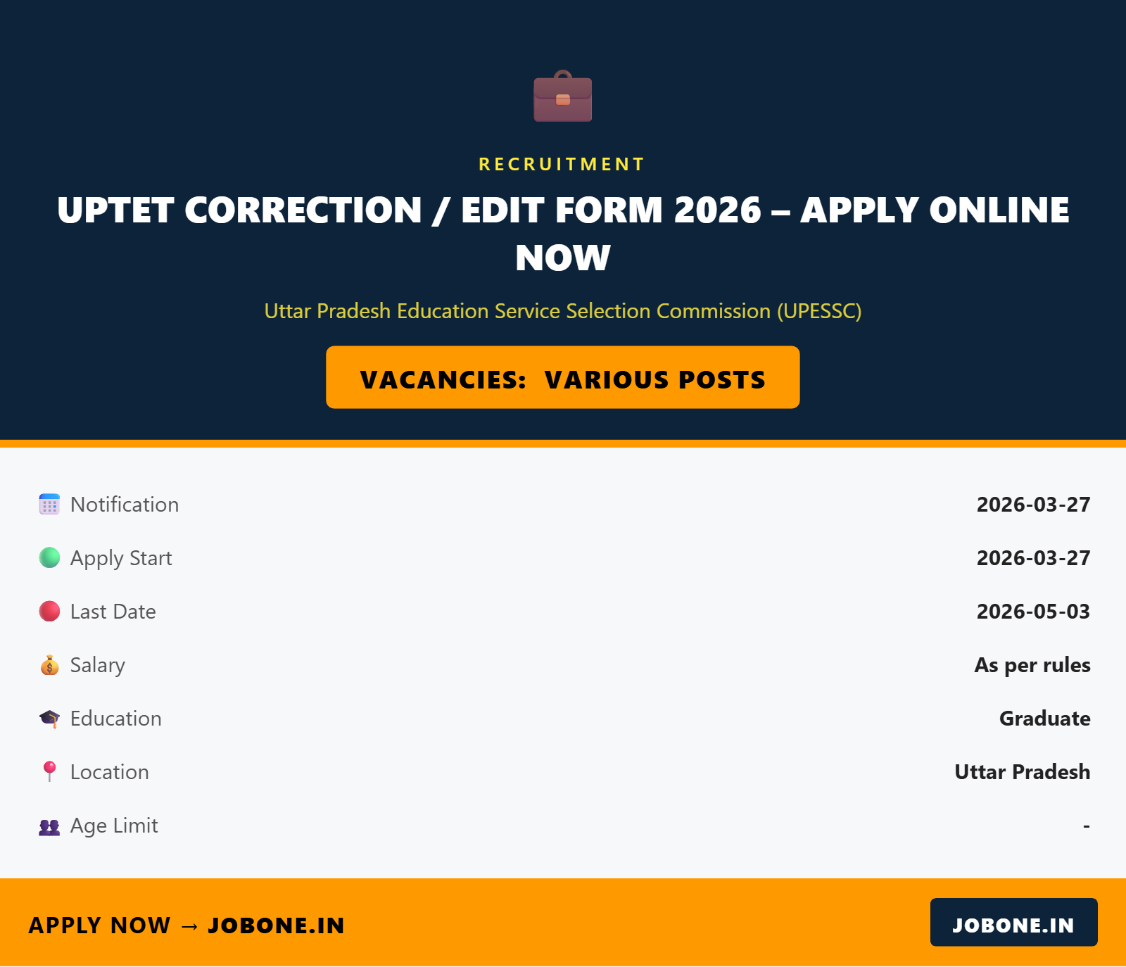 UPTET Correction / Edit Form 2026 – Apply Online Now