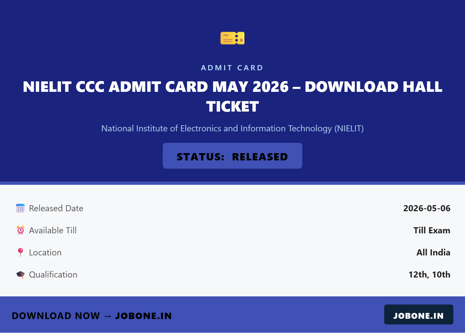 NIELIT CCC Admit Card May 2026 – Download Hall Ticket