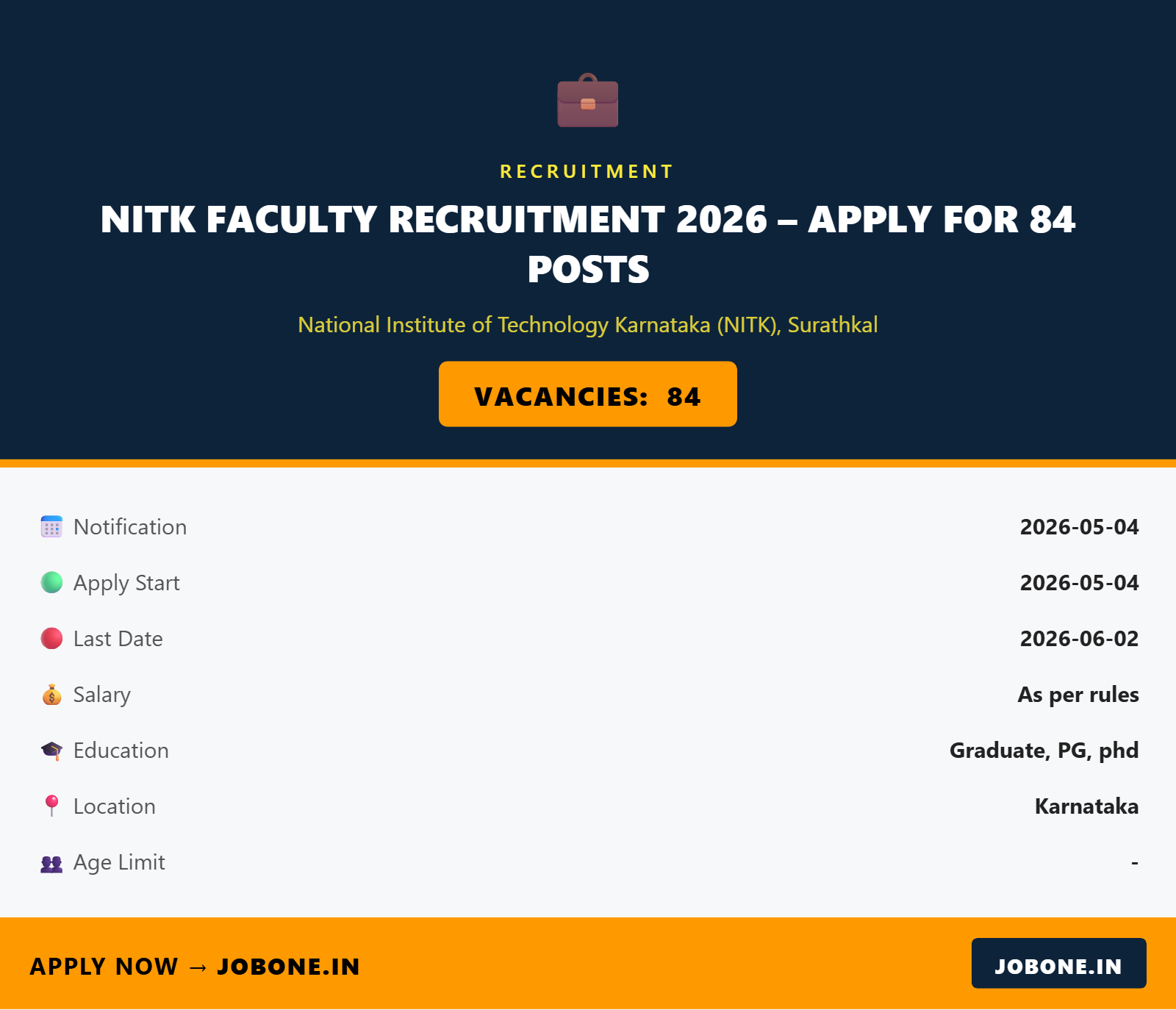 NITK Faculty Recruitment 2026 – Apply for 84 Posts