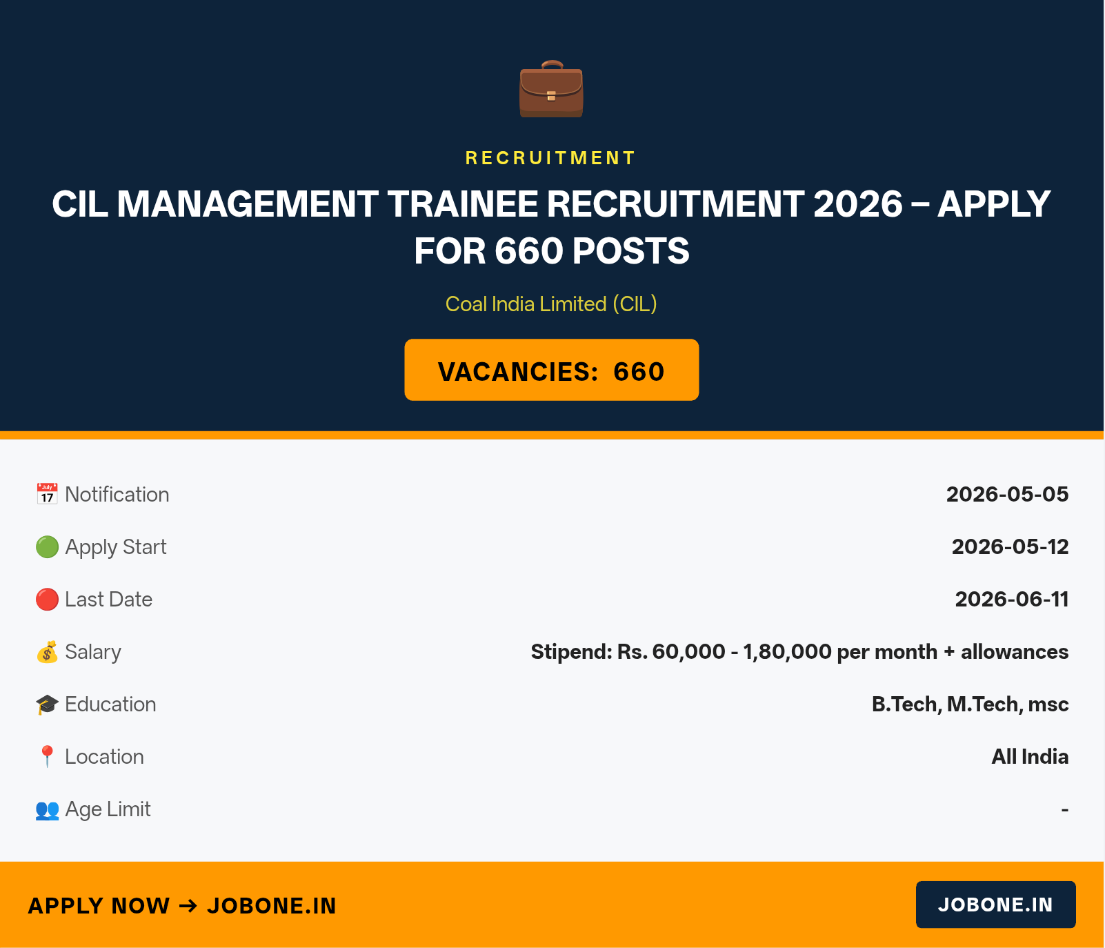 CIL Management Trainee Recruitment 2026 – Apply for 660 Posts
