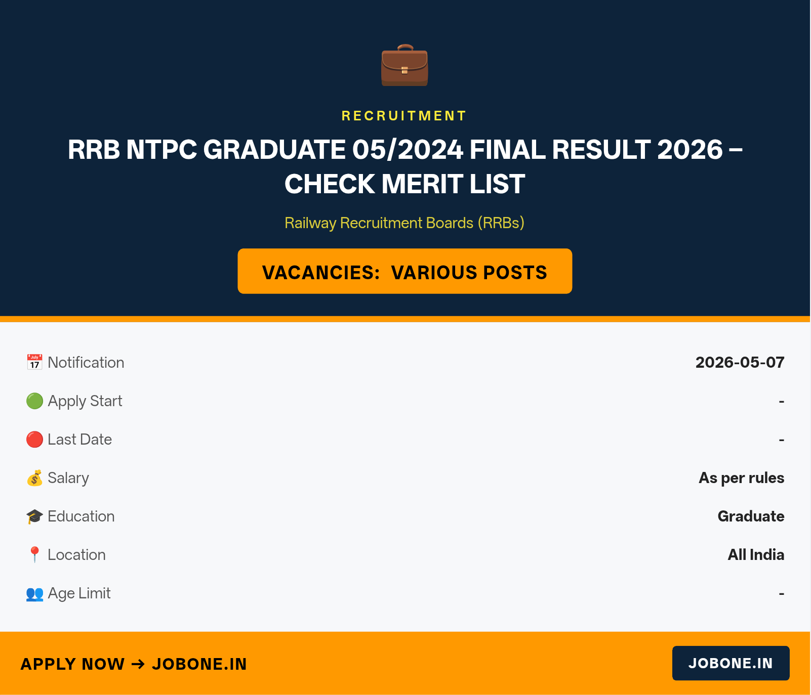 RRB NTPC Graduate 05/2024 Final Result 2026 – Check Merit List