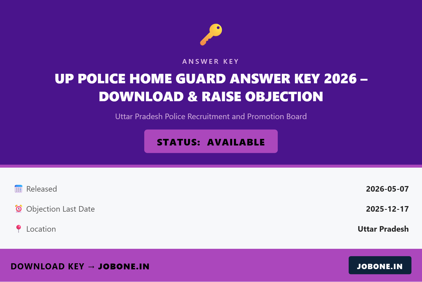 UP Police Home Guard Answer Key 2026 – Download & Raise Objection
