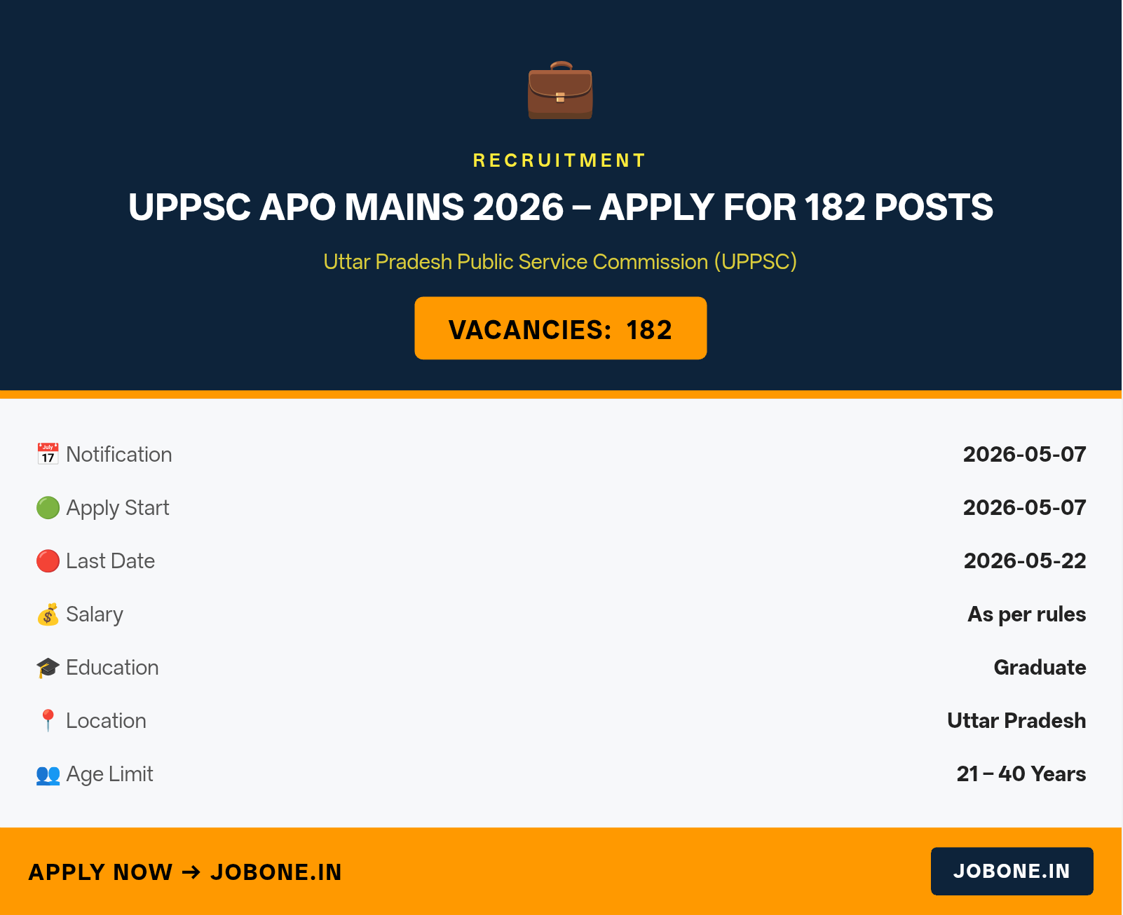 UPPSC APO Mains 2026 – Apply for 182 Posts