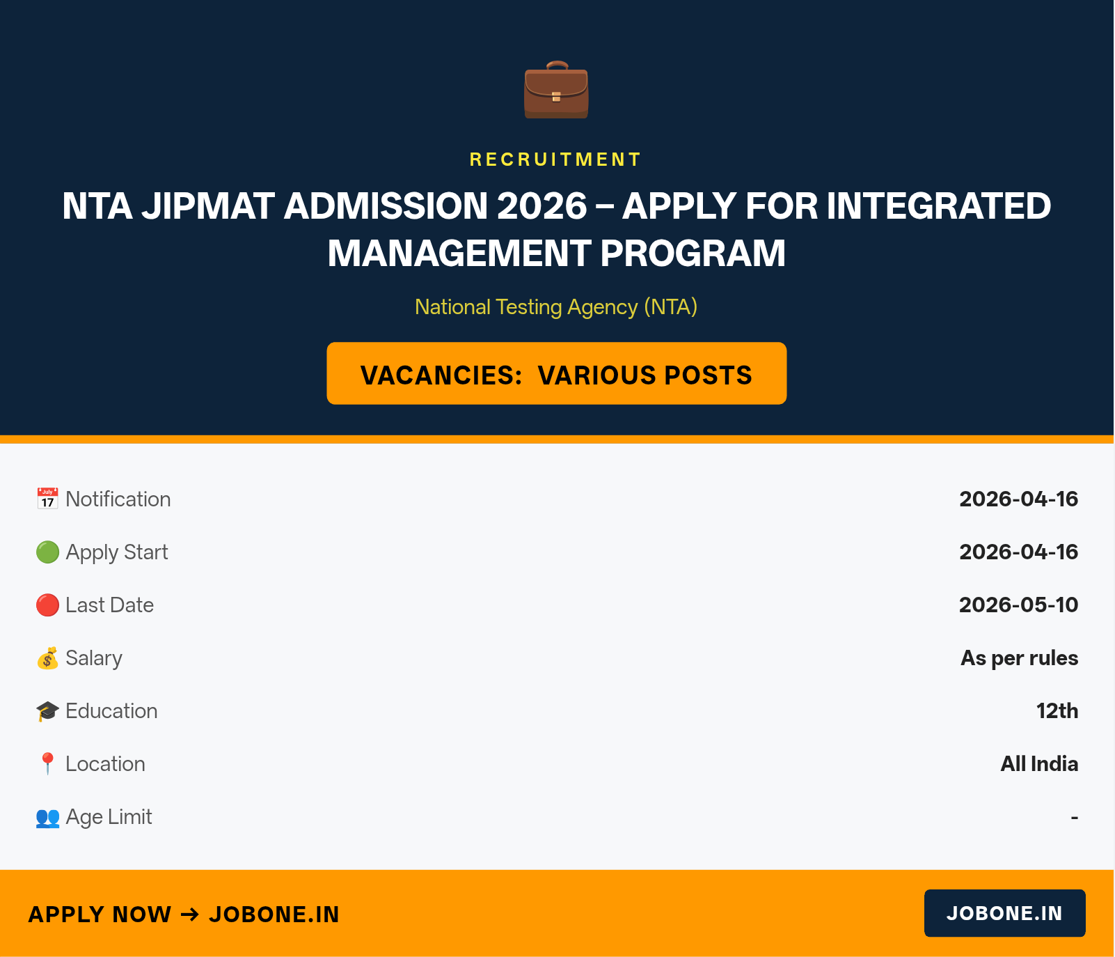 NTA JIPMAT Admission 2026 – Apply for Integrated Management Program