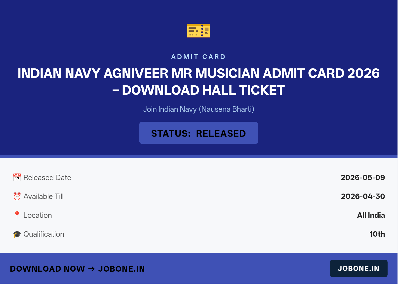 Indian Navy Agniveer MR Musician Admit Card 2026 – Download Hall Ticket