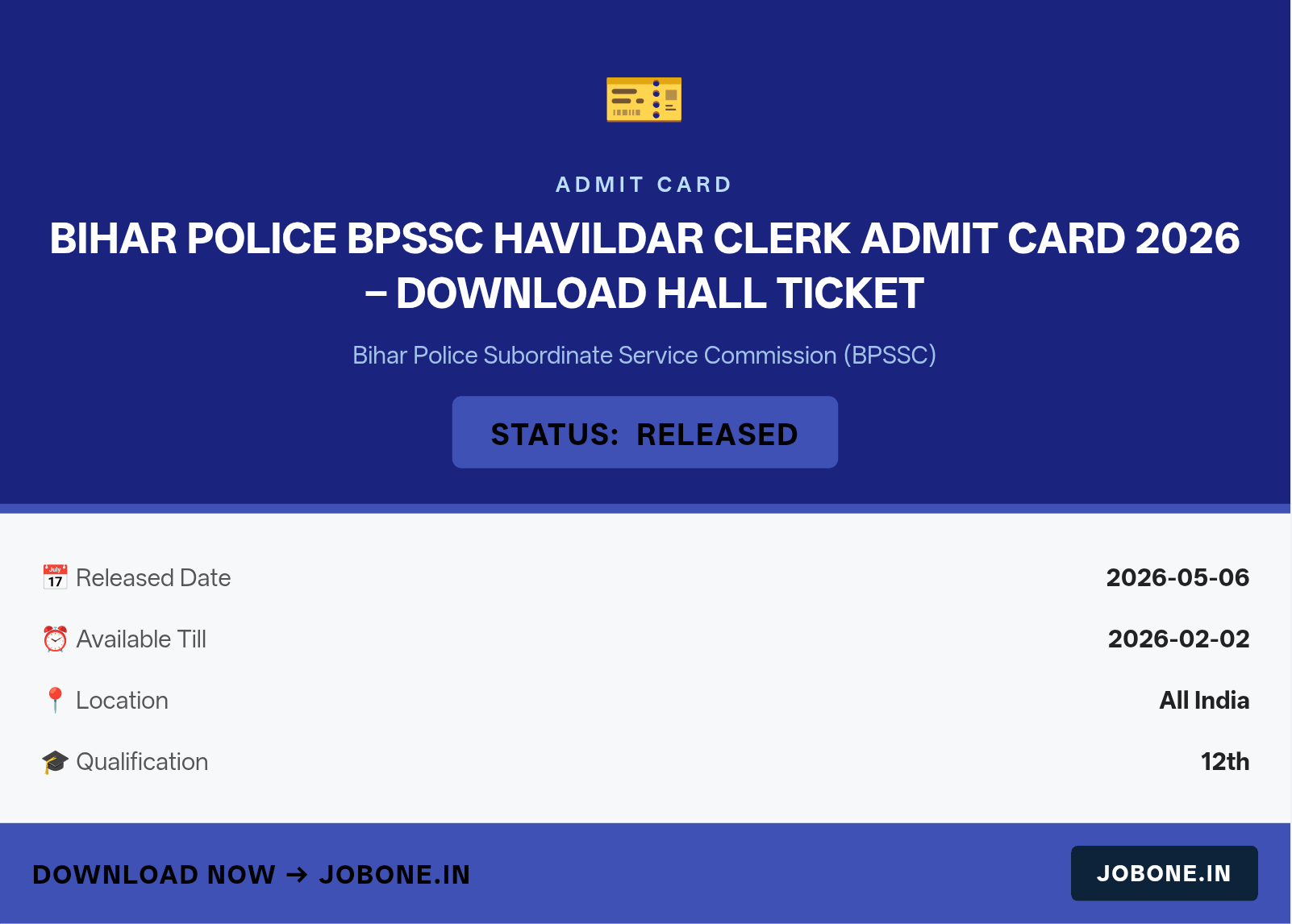 Bihar Police BPSSC Havildar Clerk Admit Card 2026 – Download Hall Ticket