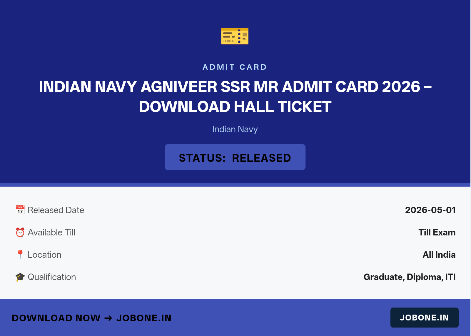 Indian Navy Agniveer SSR MR Admit Card 2026 – Download Hall Ticket