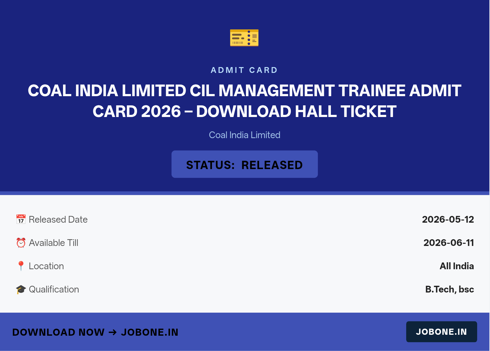 Coal India Limited CIL Management Trainee Admit Card 2026 – Download Hall Ticket