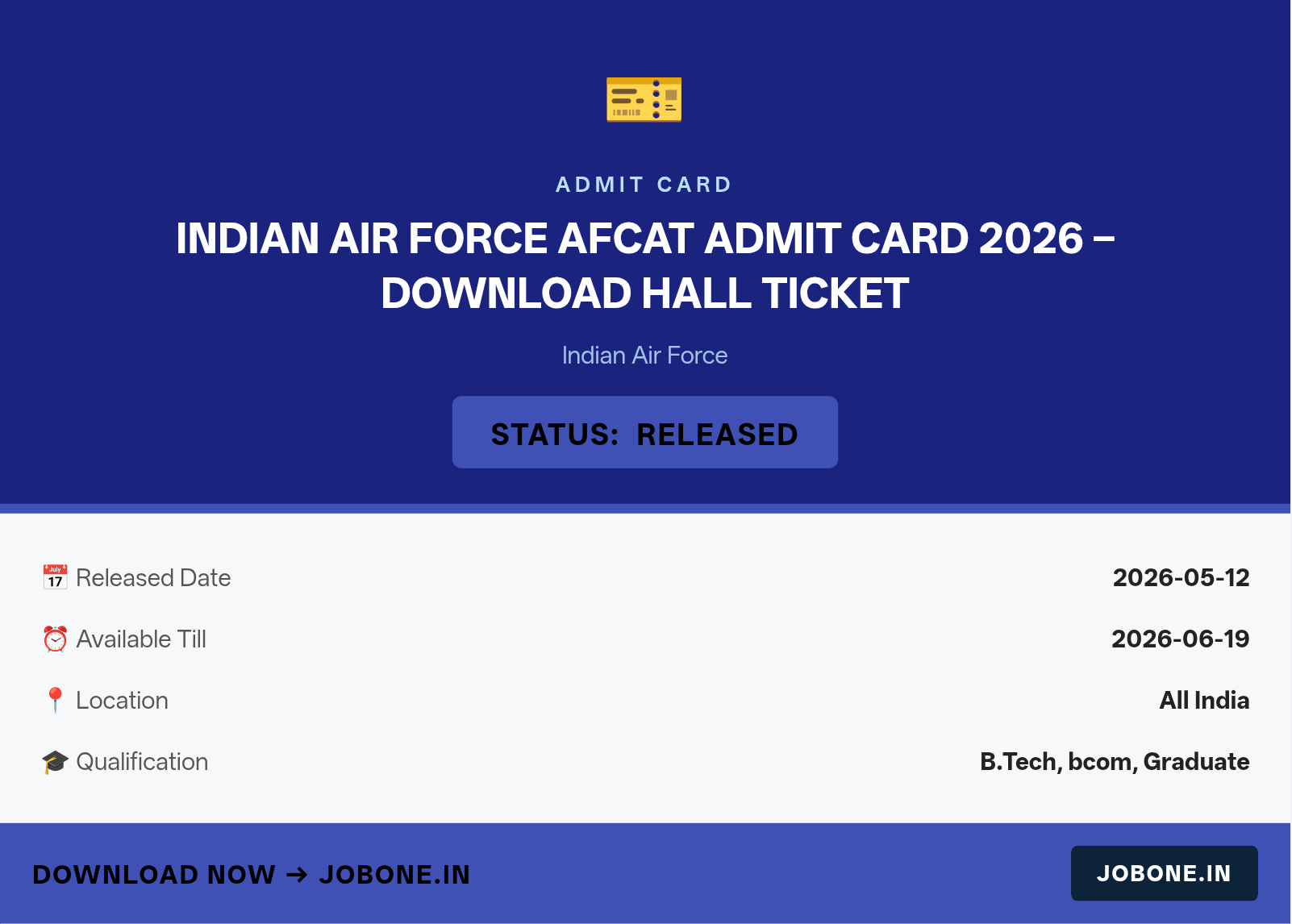 Indian Air Force AFCAT Admit Card 2026 – Download Hall Ticket