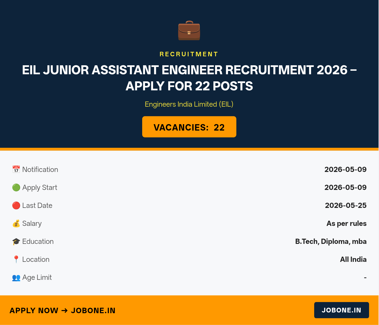 EIL Junior Assistant Engineer Recruitment 2026 – Apply for 22 Posts