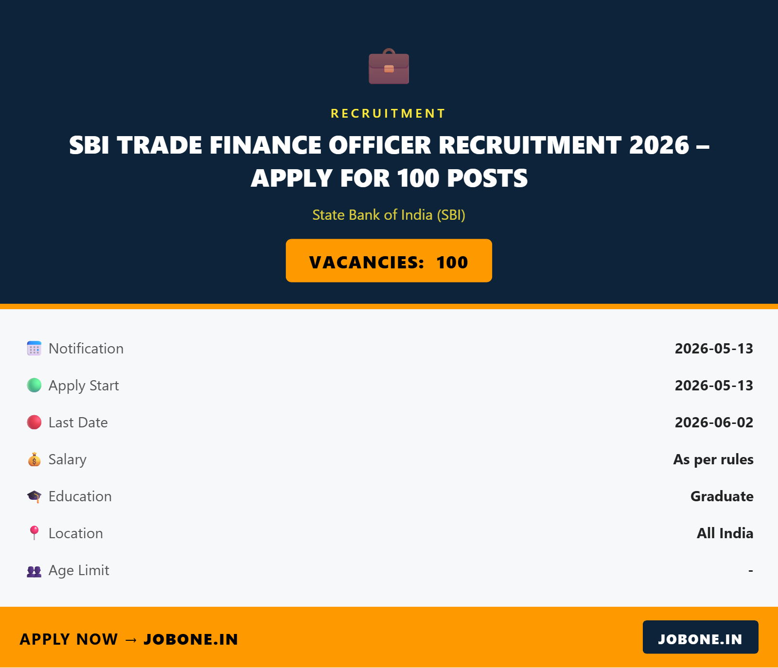 SBI Trade Finance Officer Recruitment 2026 – Apply for 100 Posts