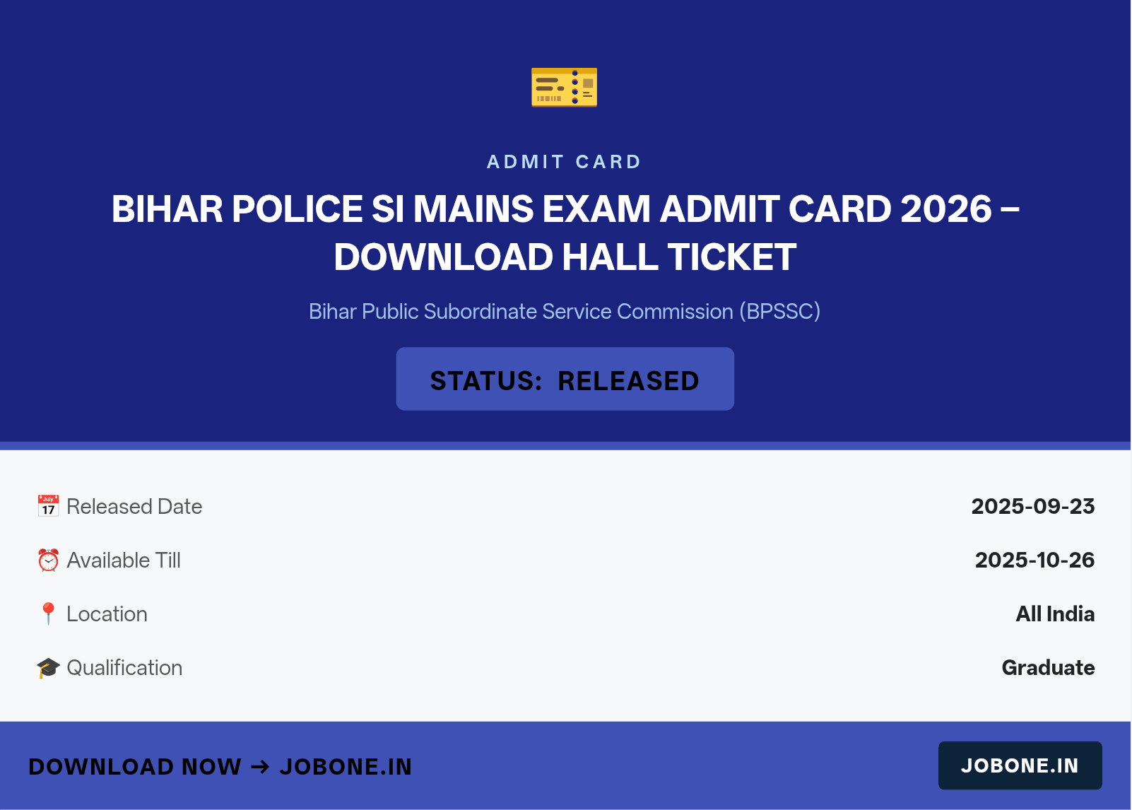 Bihar Police SI Mains Exam Admit Card 2026 – Download Hall Ticket