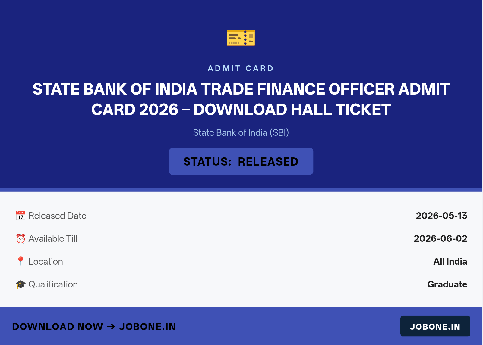 State Bank of India Trade Finance Officer Admit Card 2026 – Download Hall Ticket