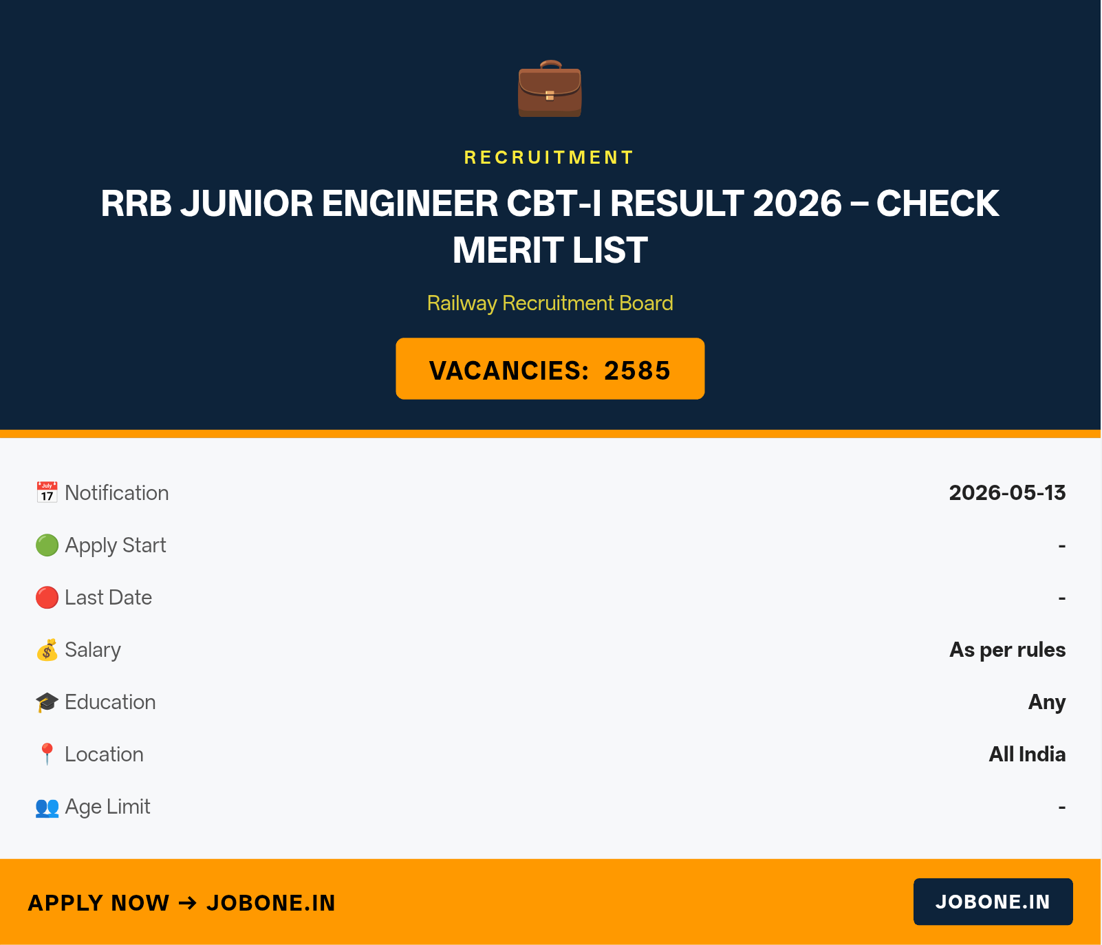 RRB Junior Engineer CBT-I Result 2026 – Check Merit List