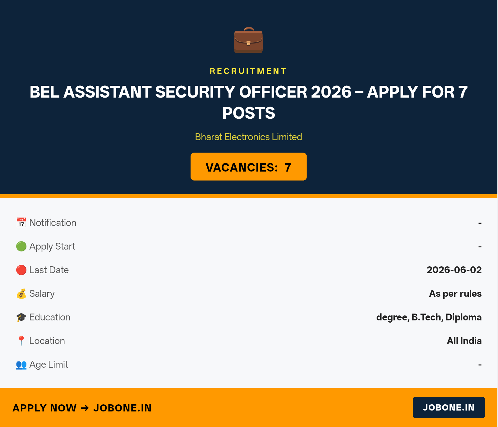 BEL Assistant Security Officer 2026 – Apply for 7 Posts