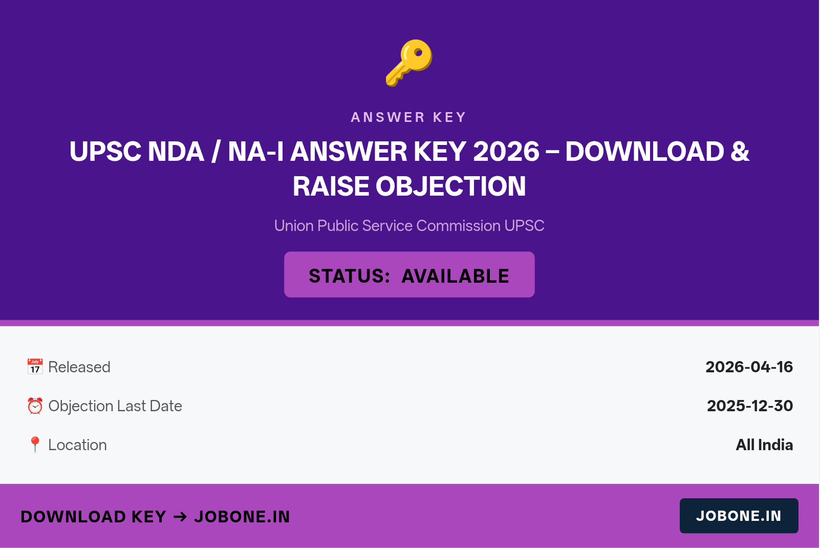 UPSC NDA / NA-I Answer Key 2026 – Download & Raise Objection