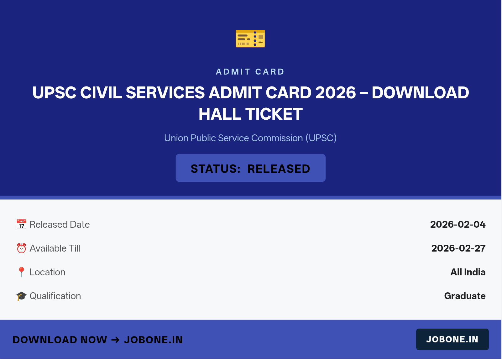 UPSC Civil Services Admit Card 2026 – Download Hall Ticket