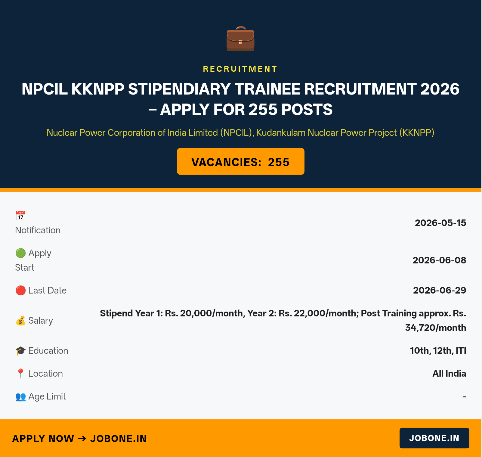 NPCIL KKNPP Stipendiary Trainee Recruitment 2026 – Apply for 255 Posts