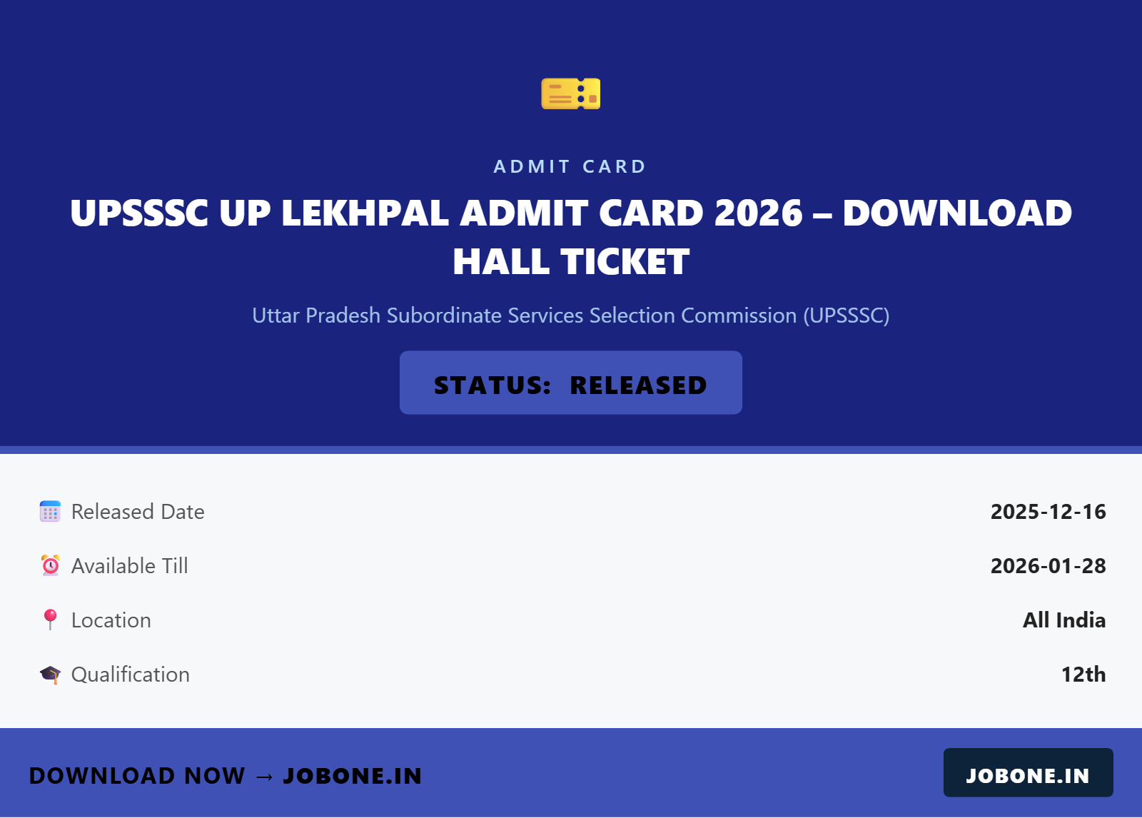 UPSSSC UP Lekhpal Admit Card 2026 – Download Hall Ticket