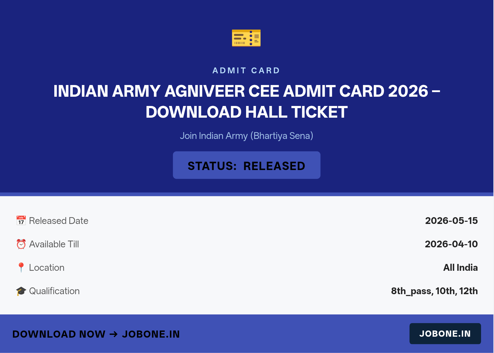 Indian Army Agniveer CEE Admit Card 2026 – Download Hall Ticket