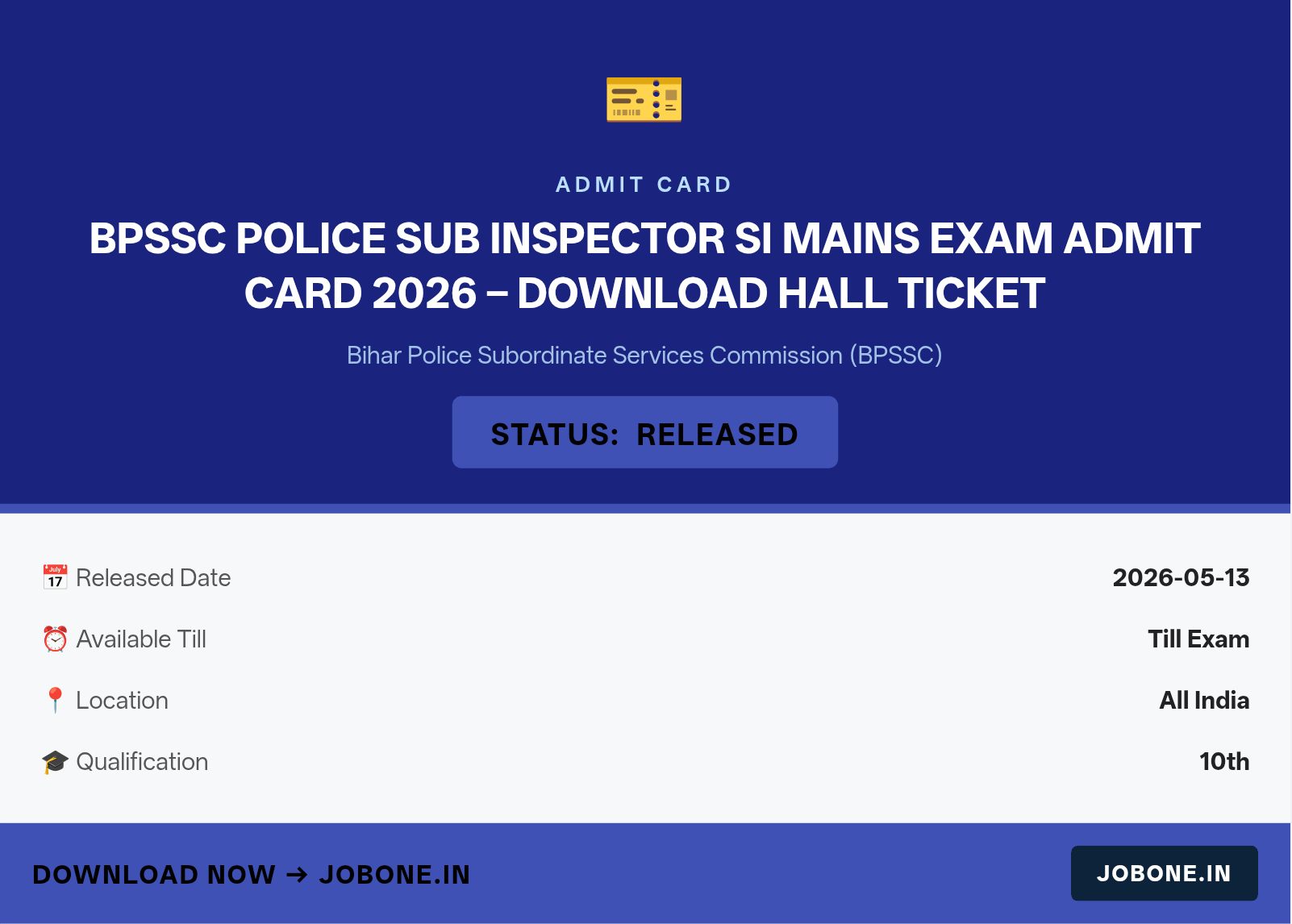BPSSC Police Sub Inspector SI Mains Exam Admit Card 2026 – Download Hall Ticket
