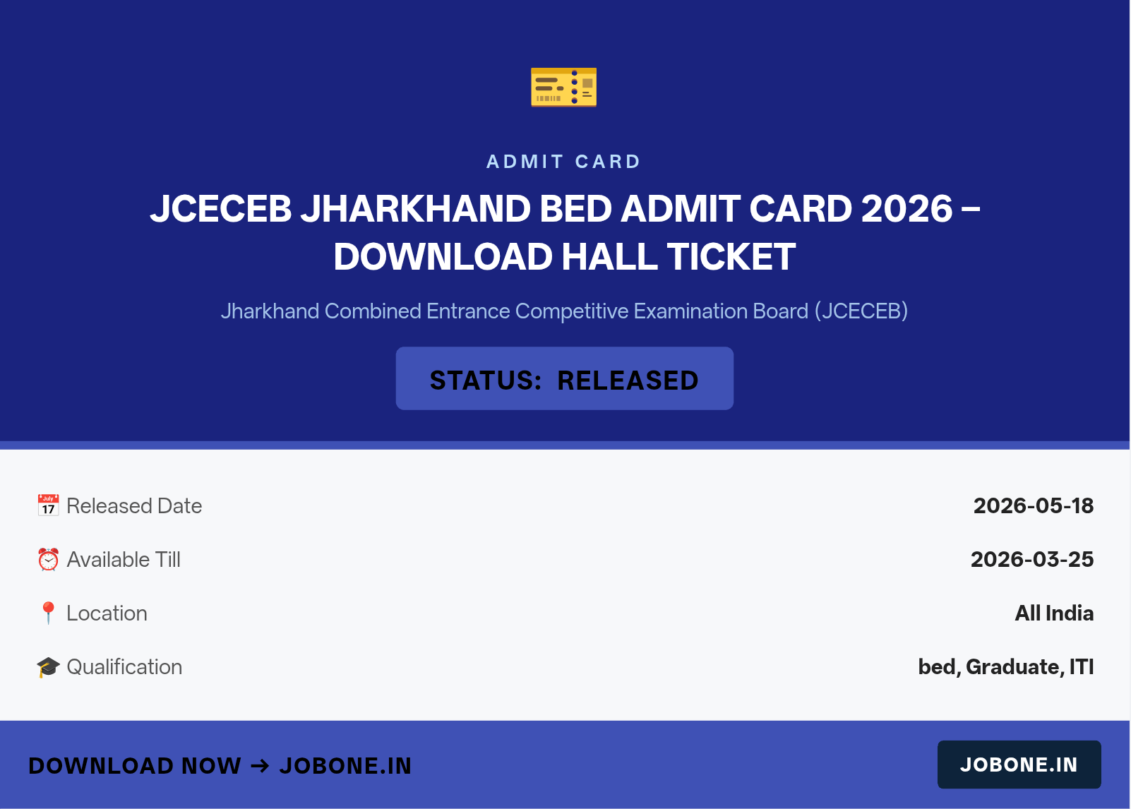 JCECEB Jharkhand BEd Admit Card 2026 – Download Hall Ticket