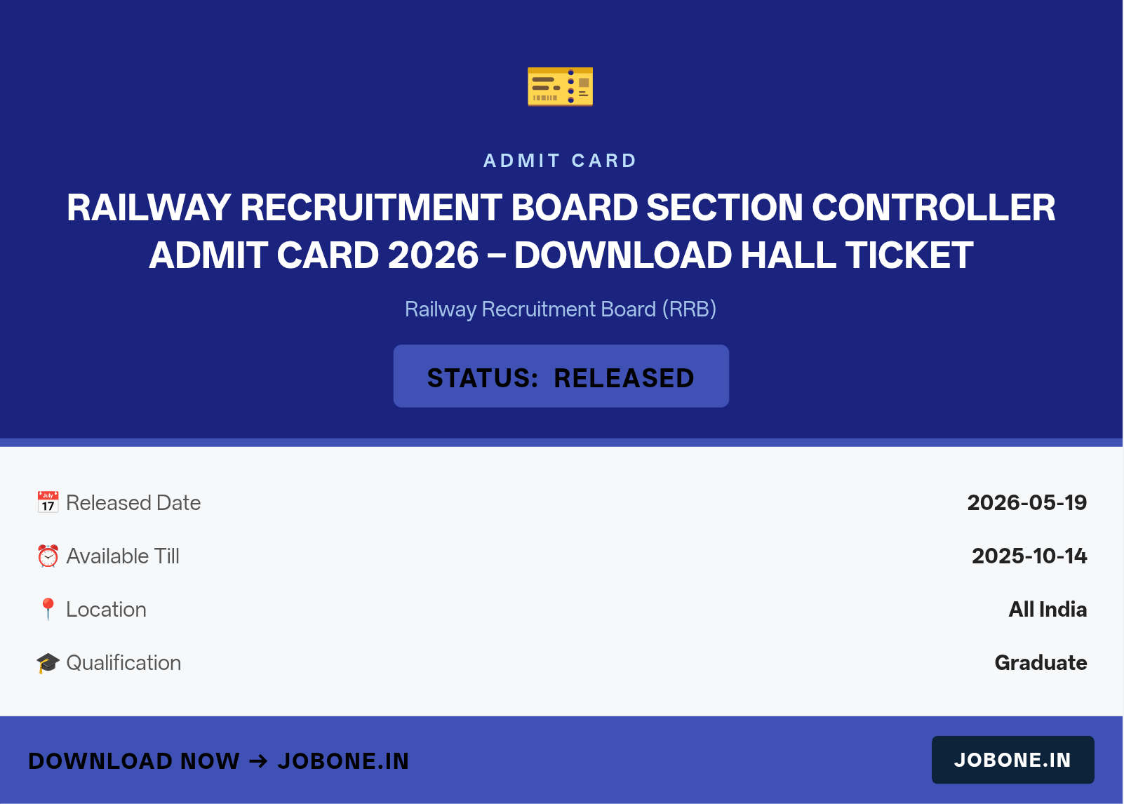 Railway Recruitment Board Section Controller Admit Card 2026 – Download Hall Ticket