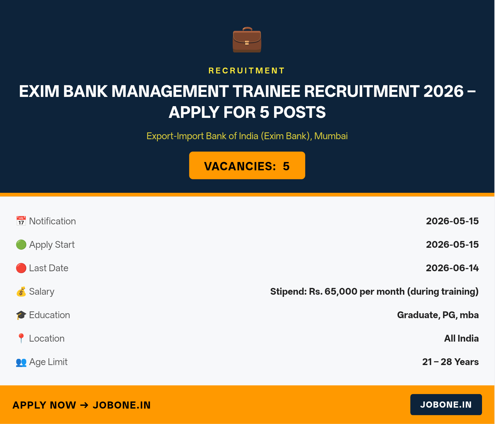 Exim Bank Management Trainee Recruitment 2026 – Apply for 5 Posts