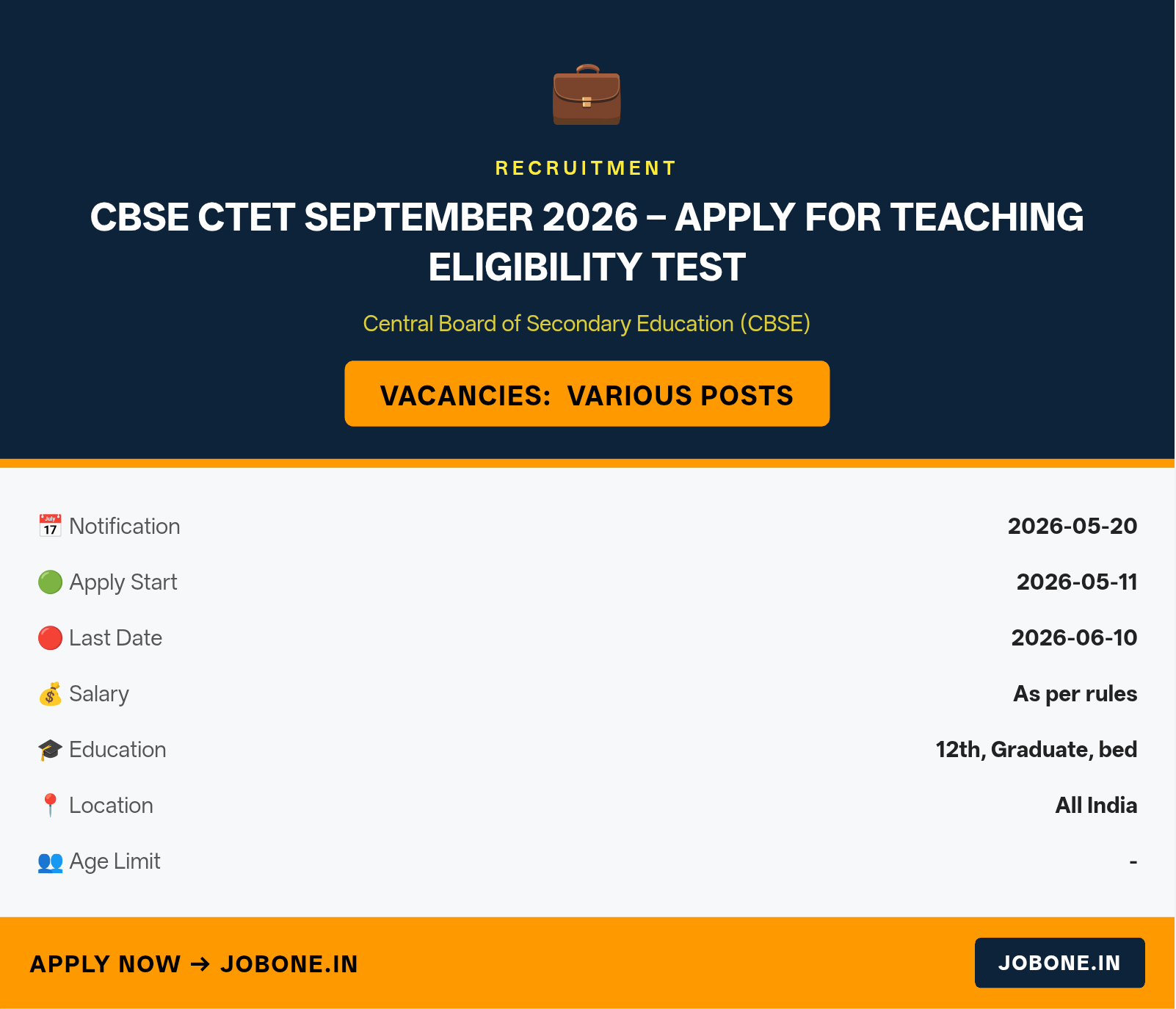 CBSE CTET September 2026 – Apply for Teaching Eligibility Test