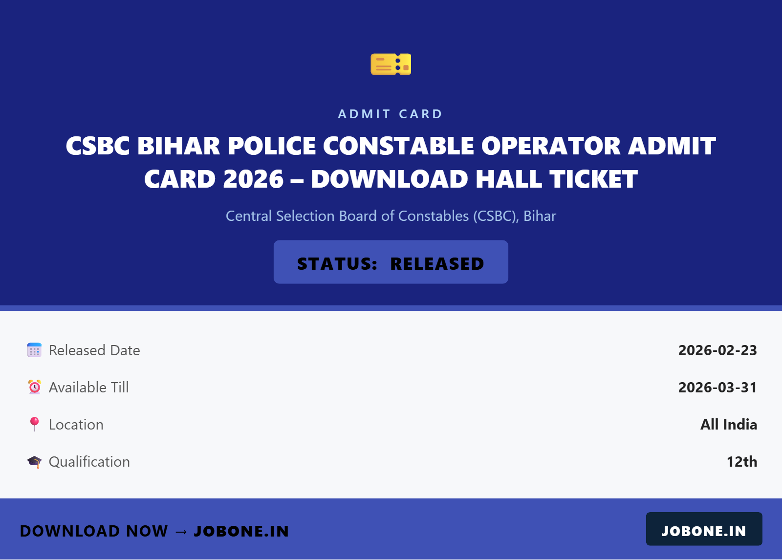 CSBC Bihar Police Constable Operator Admit Card 2026 – Download Hall Ticket