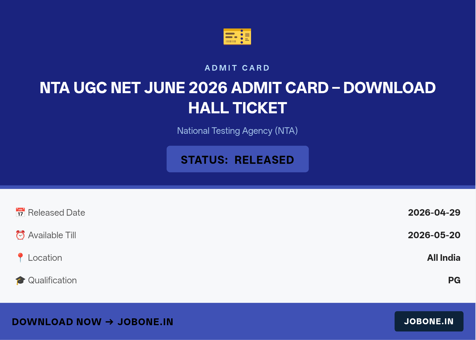 NTA UGC NET June 2026 Admit Card – Download Hall Ticket